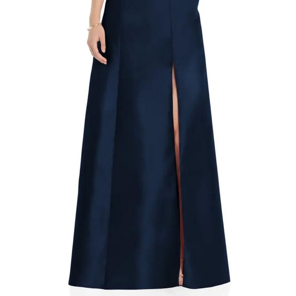Alfred Sung D826 Midnight Blue Square Neck Satin A-Line Gown - Picture 2 of 6